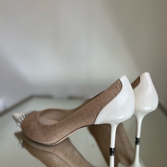 Like new Jimmy Choo Love 65 natural raffia crystal pearls latte pumps 41 - Picture 6 of 9